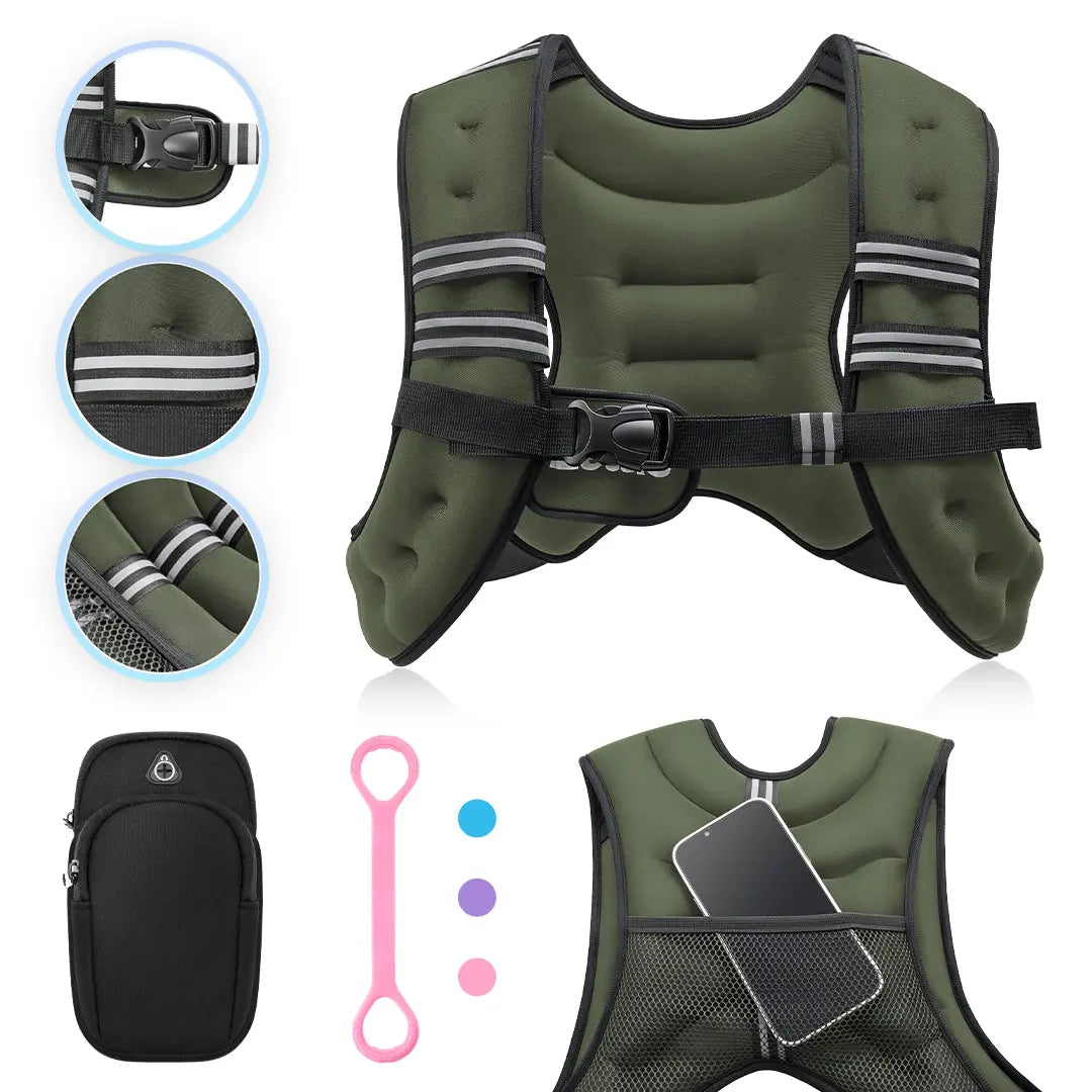 【Aprilstockup】Zelus Weighted Vests,6/8/12/16/20/25/30Lbs Weight Vest with Detachable Phone Pouch&Reflective Stripes&Adjustable Straps| Exercise Equipment & Workout Enhancer for Motivational Walking, Strength Training, Running, Rucking#Summervibes Summervi