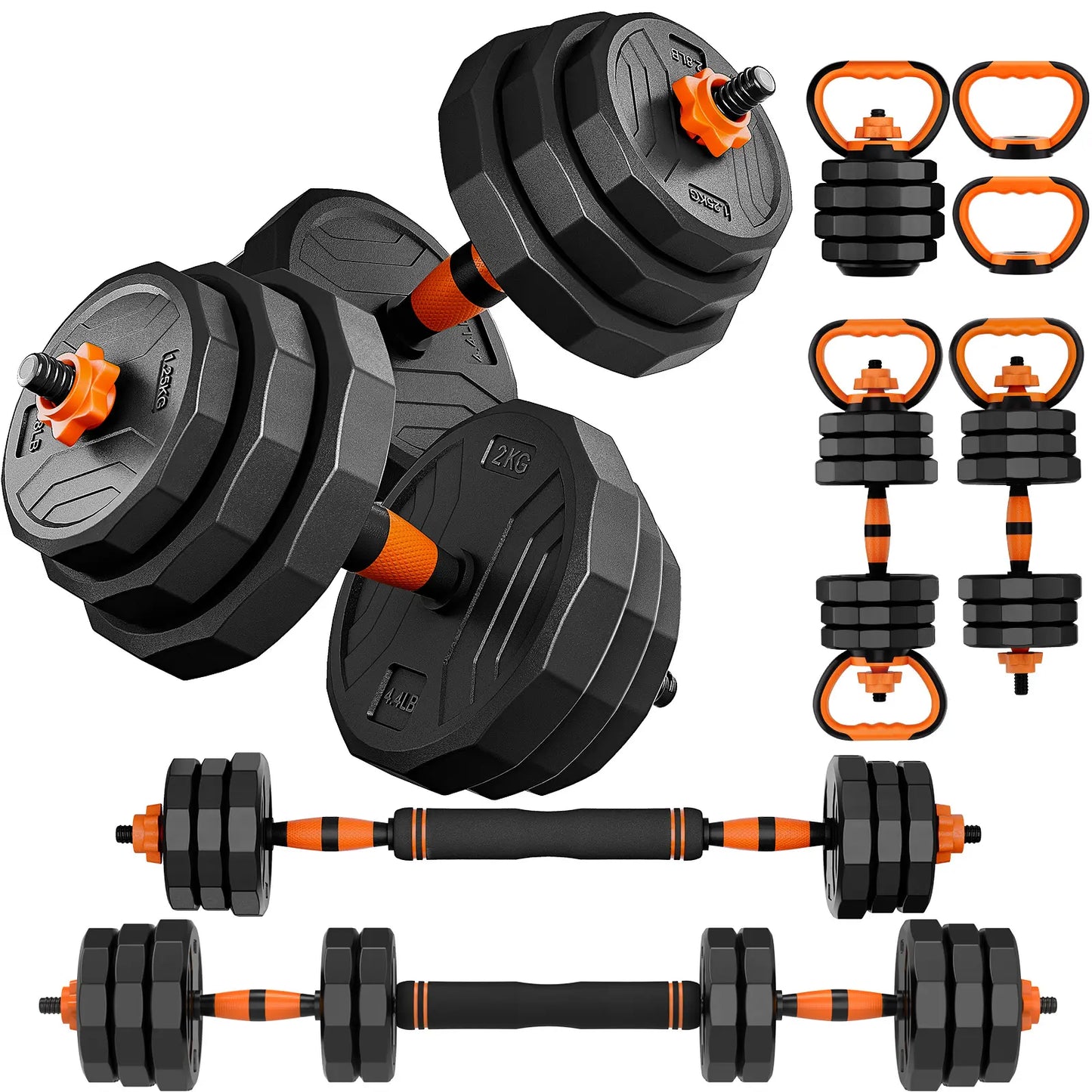 Adjustable Dumbbell Set, 44/66/88 Lbs Weight Set Use as Dumbbell, Barbell, Kettlebell and Push-Up Pesas Para Ejercicios En Casa, Christmas Gift Idea Msulti-Functional Fitness Exercise Equipment for Home Gym,