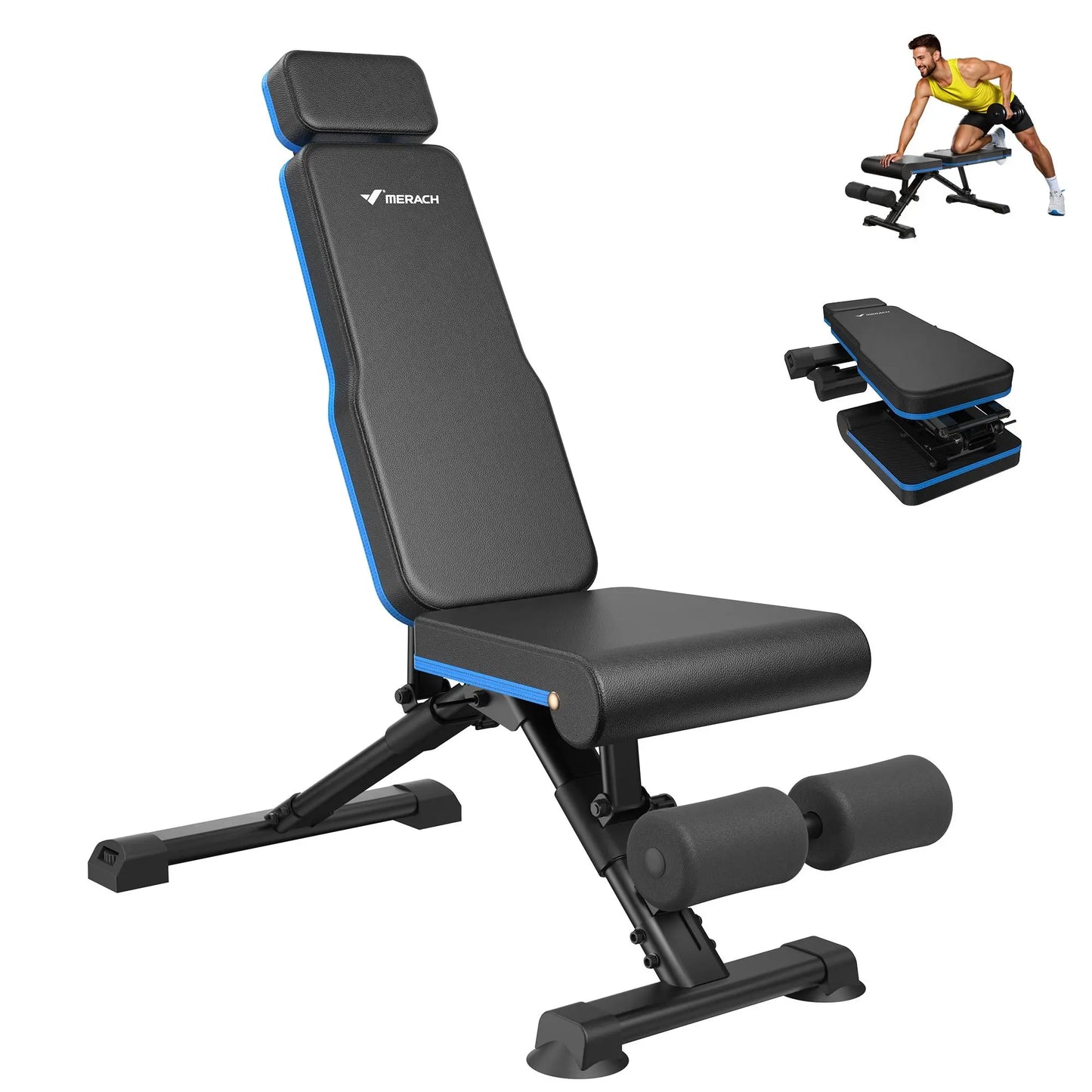 Merach Adjustable Weight Bench, Multi-Functional Full-Body Dumbbell Workouts, 300Lbs Capacity Triangular Structure, Ergonomic Padded Backrest, Exercise Machine for Home Gym Strength Training Summervibes
