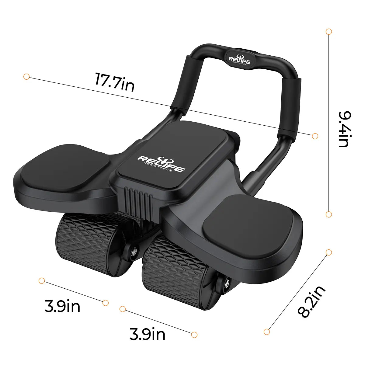 RELIFE REBUILD YOUR LIFE 4-Wheel Ab Roller with Knee Mat Automatic Rebound 2 in 1 Ab Roller with Widened Elbow Support Abdominal Training Equipment