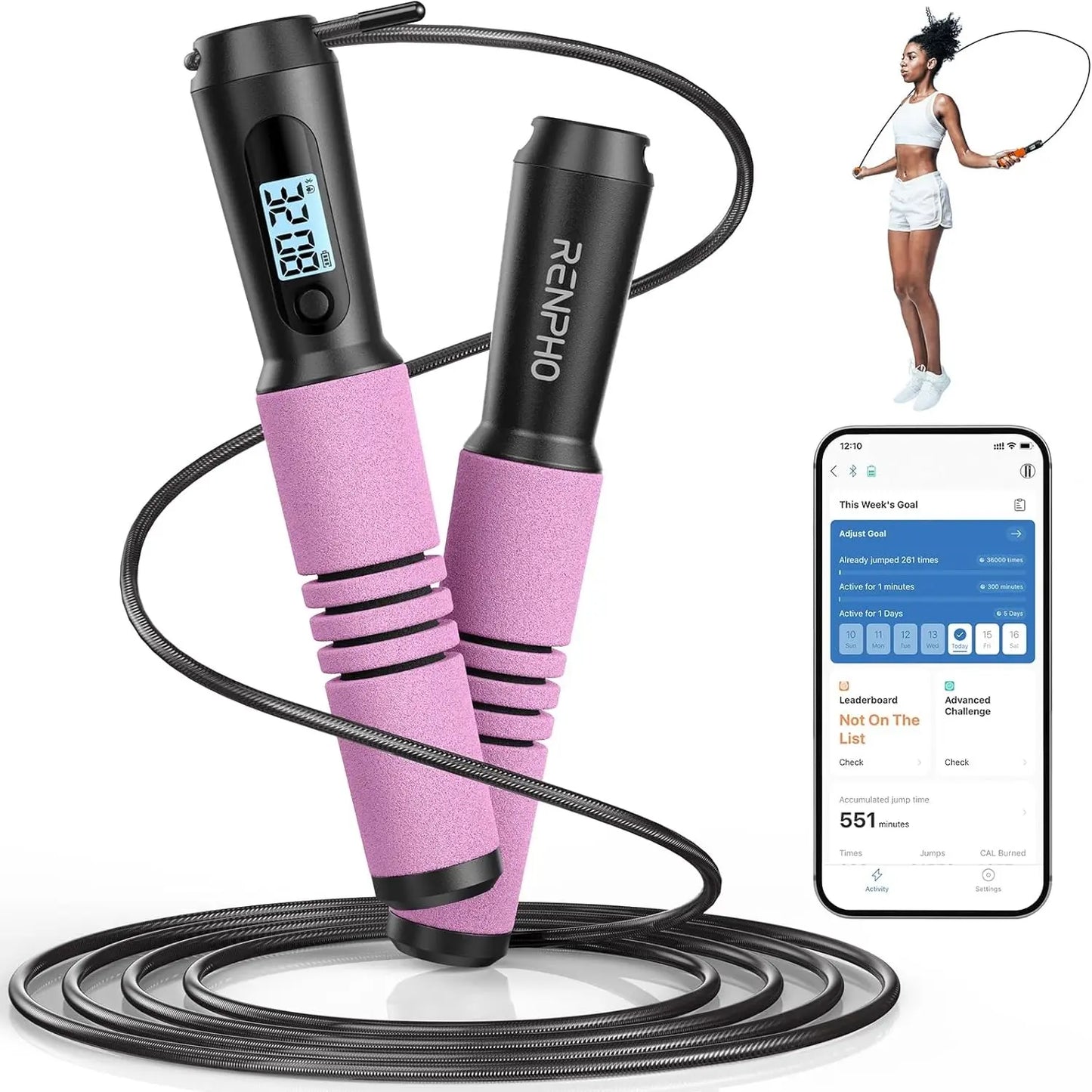 RENPHO Smart Jump Rope with APP Data Storage, Jumping Rope for Men, Women, Skipping Rope with Counter, Home Workout Equipment Gym Gifts Spring Glow Up