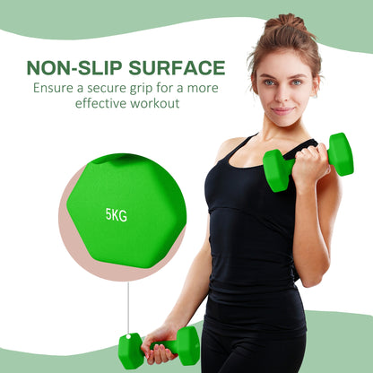 Set of 6 Dumbbells, Hexagonal Weights Pair, 2 X 3Kg, 2 X 4Kg, 2 X 5Kg - Top Beat Cart
