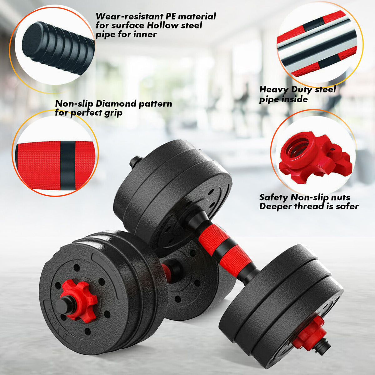 15/20/30/40 Kg Dumbbell Barbell Weight Set Pair Hand Weights Gym Fitness Workout - Top Beat Cart