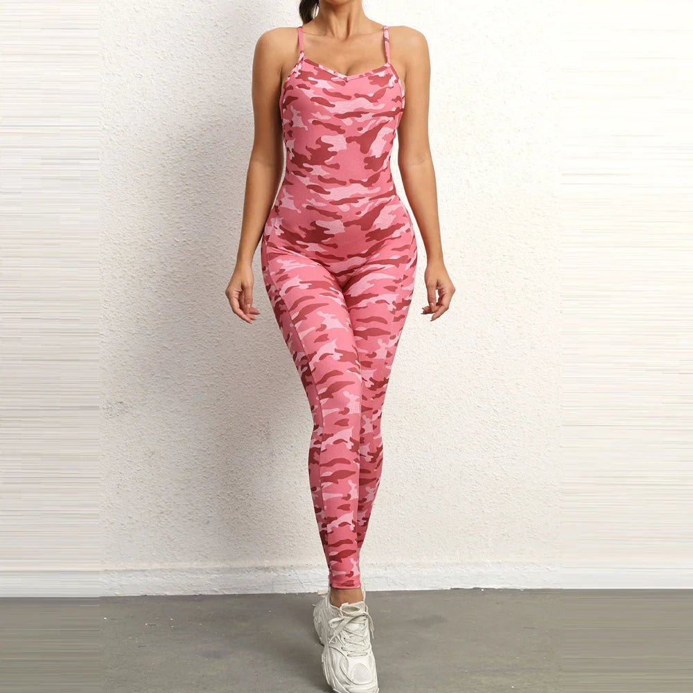 Sporty Jumpsuit Padding Fitness Overalls Yoga Suit for Fitness Women Sportswear Gym Set Woman Sport Outfit Camo Orange Brown - Top Beat Cart