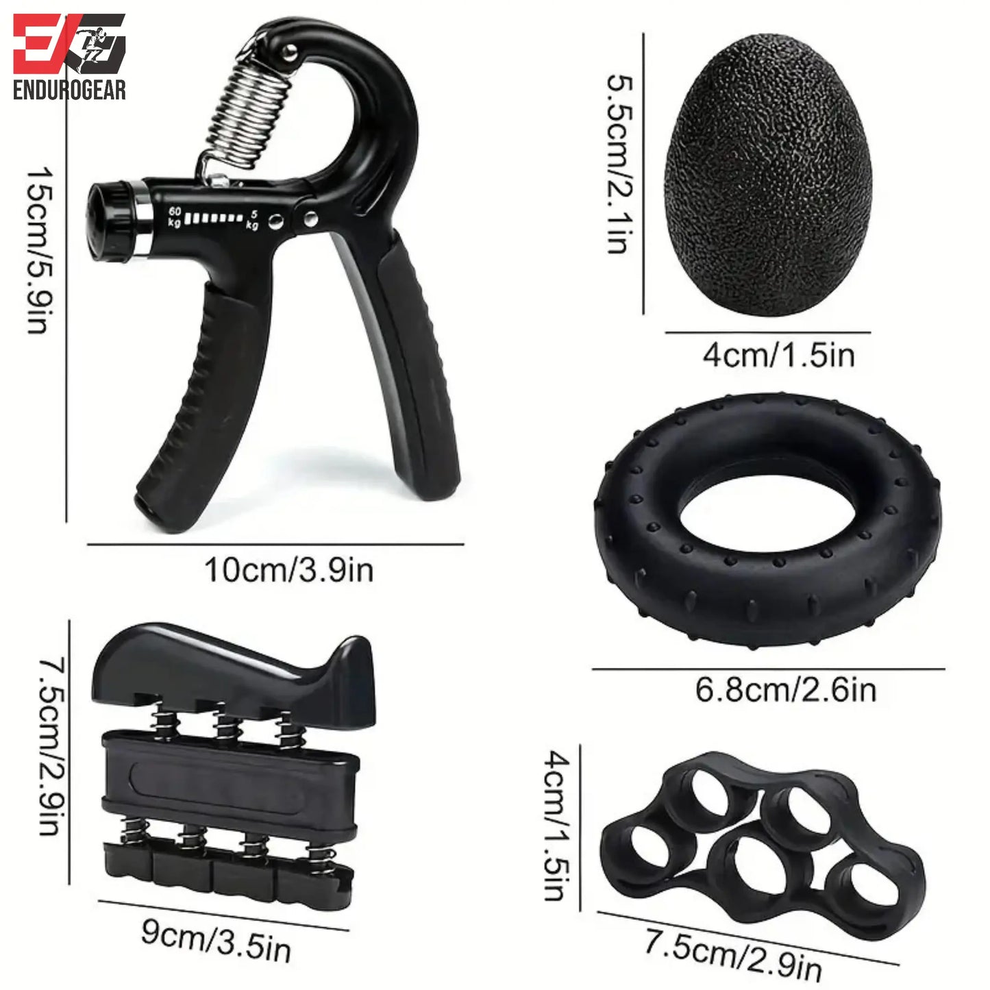E.G Hand Grip Strengthener Kit - Adjustable Resistance Gripper, Finger Exerciser, Stress Ball & Forearm Trainer 5-In-1 Set for Comprehensive Workout & Rehabilitation