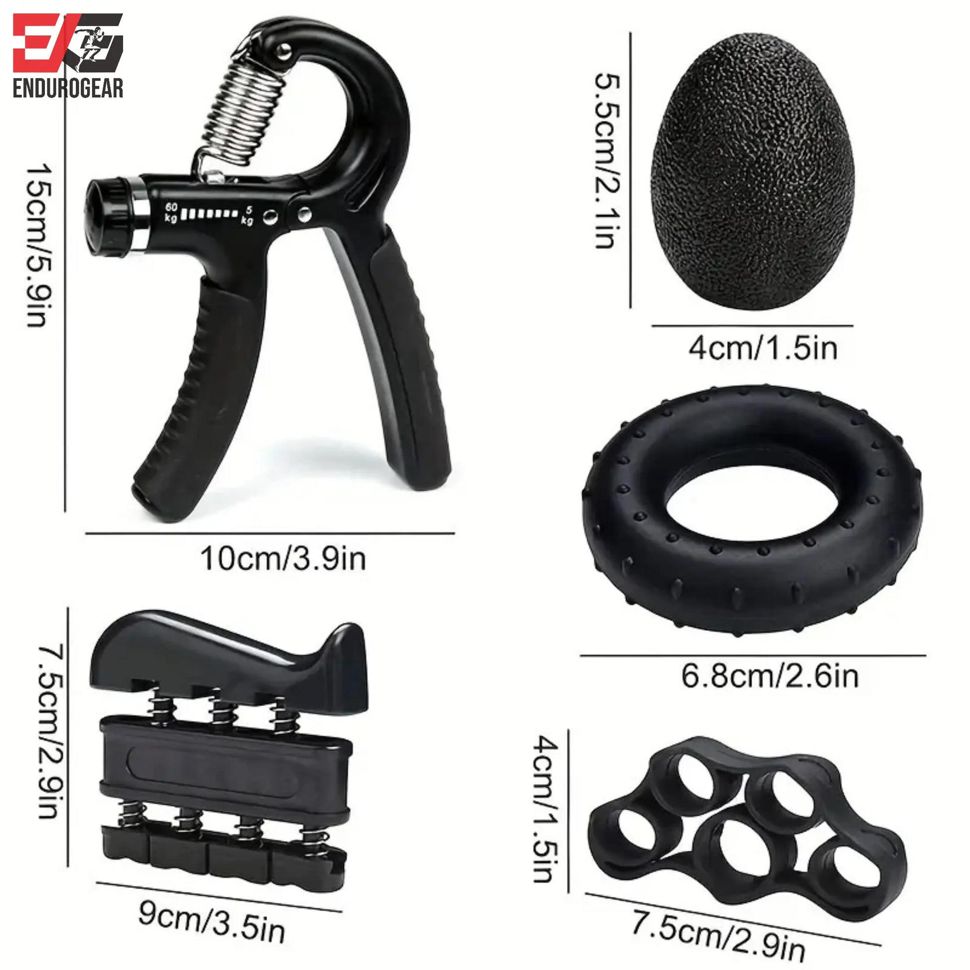 E.G Hand Grip Strengthener Kit - Adjustable Resistance Gripper, Finger Exerciser, Stress Ball & Forearm Trainer 5-In-1 Set for Comprehensive Workout & Rehabilitation