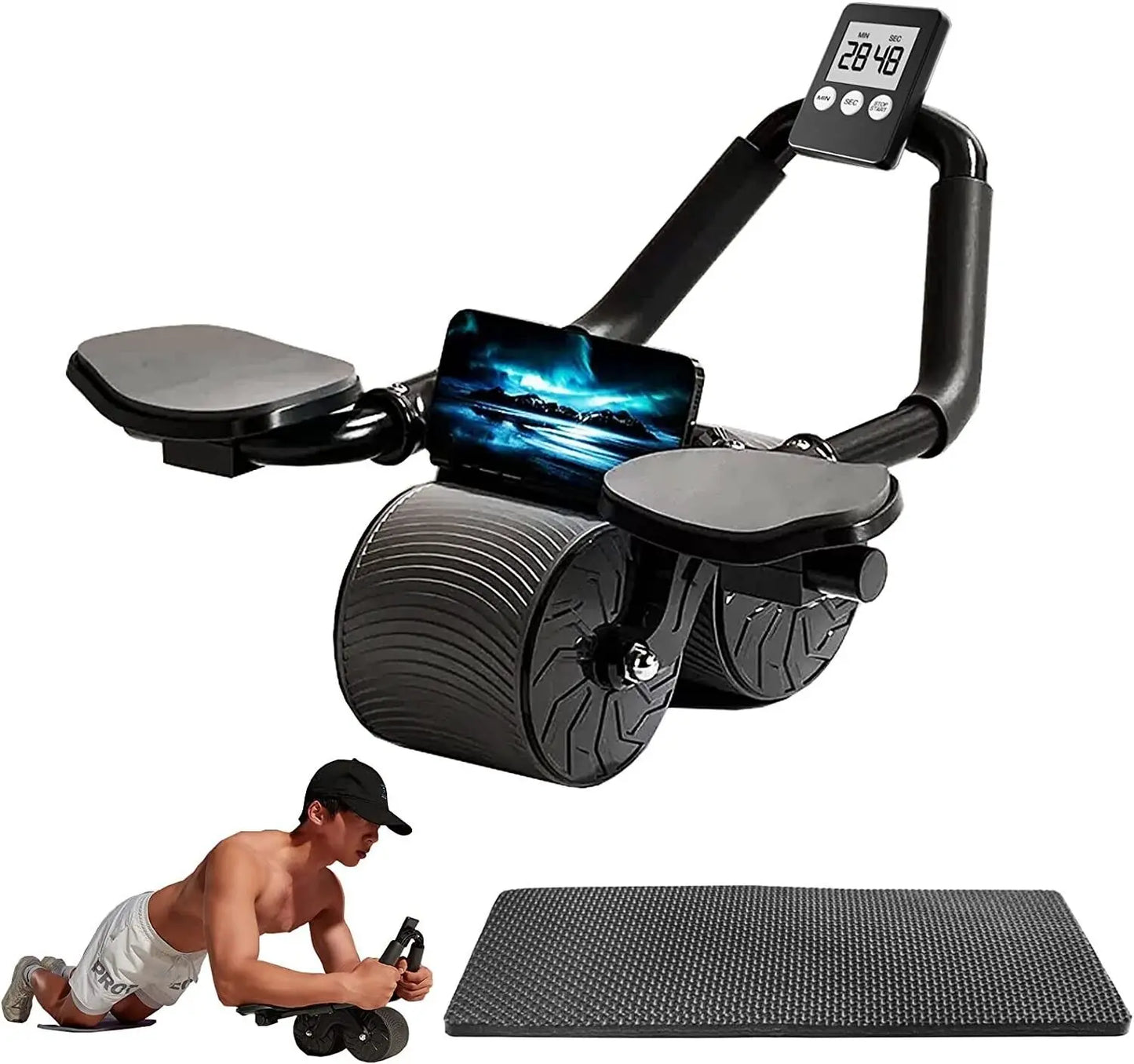 Ab Roller Wheel Workout Abdominal Fitness Wheel for Core Muscles Training Automatic Rebound Ab Roller with Timer Tiktokshopspringglowup
