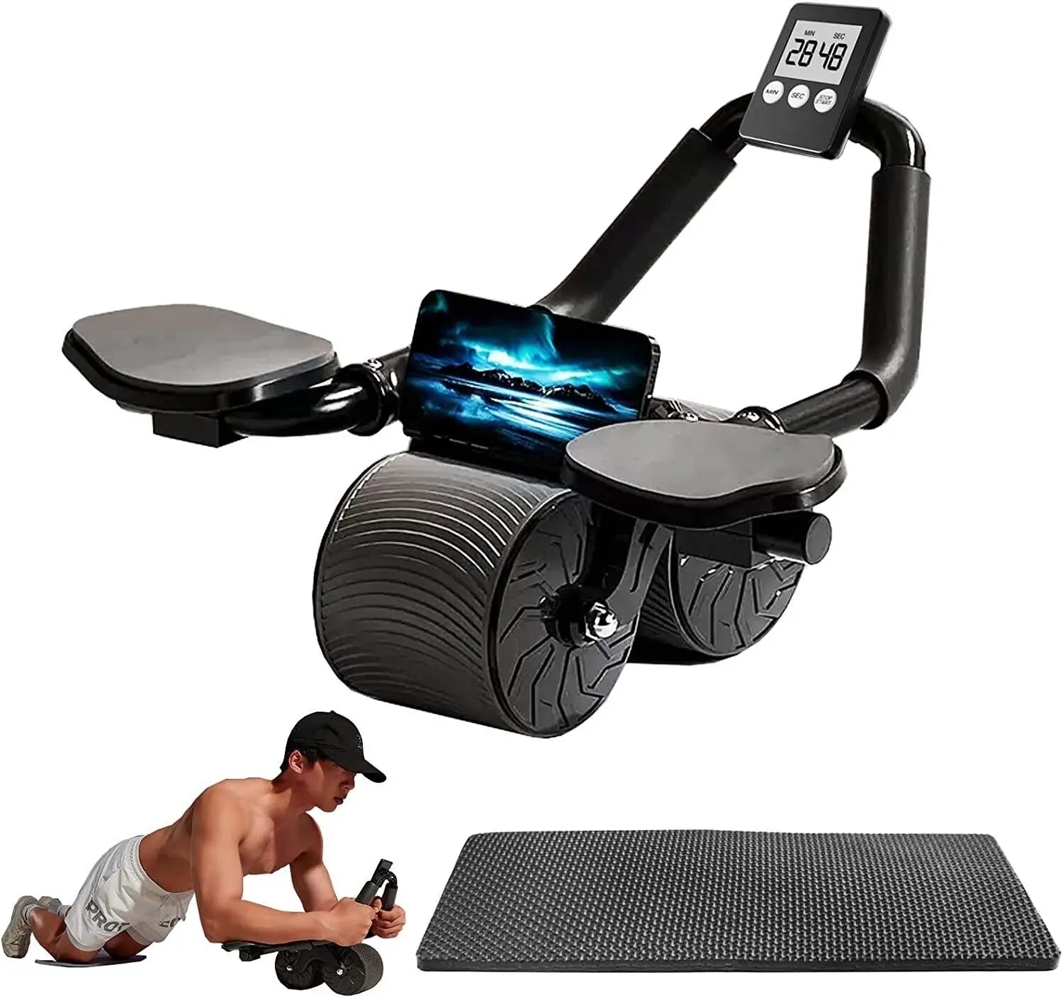 Ab Roller Wheel Workout Abdominal Fitness Wheel for Core Muscles Training Automatic Rebound Ab Roller with Timer Tiktokshopspringglowup