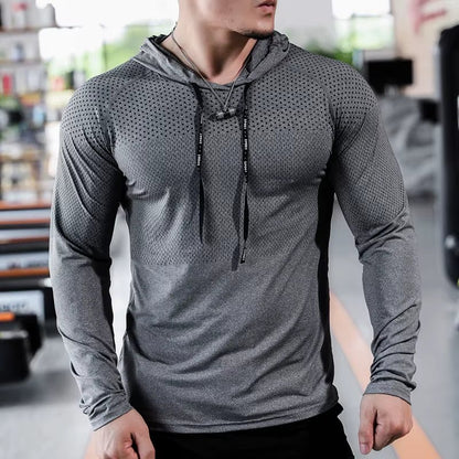 Mens Fitness Tracksuit Running Sport Hoodie Gym Joggers Hooded Outdoor Workout Shirts Tops Clothing Muscle Training Sweatshirt - Top Beat Cart