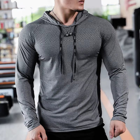 Mens Fitness Tracksuit Running Sport Hoodie Gym Joggers Hooded Outdoor Workout Shirts Tops Clothing Muscle Training Sweatshirt - Top Beat Cart