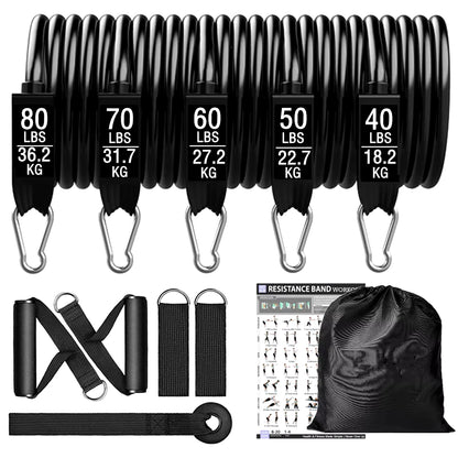 360Lbs Fitness Exercises Resistance Bands Set Elastic Tubes Pull Rope Yoga Band Training Workout Equipment for Home Gym Weight