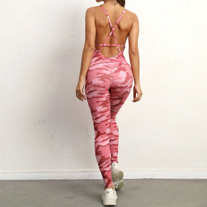 Sporty Jumpsuit Padding Fitness Overalls Yoga Suit for Fitness Women Sportswear Gym Set Woman Sport Outfit Camo Orange Brown - Top Beat Cart