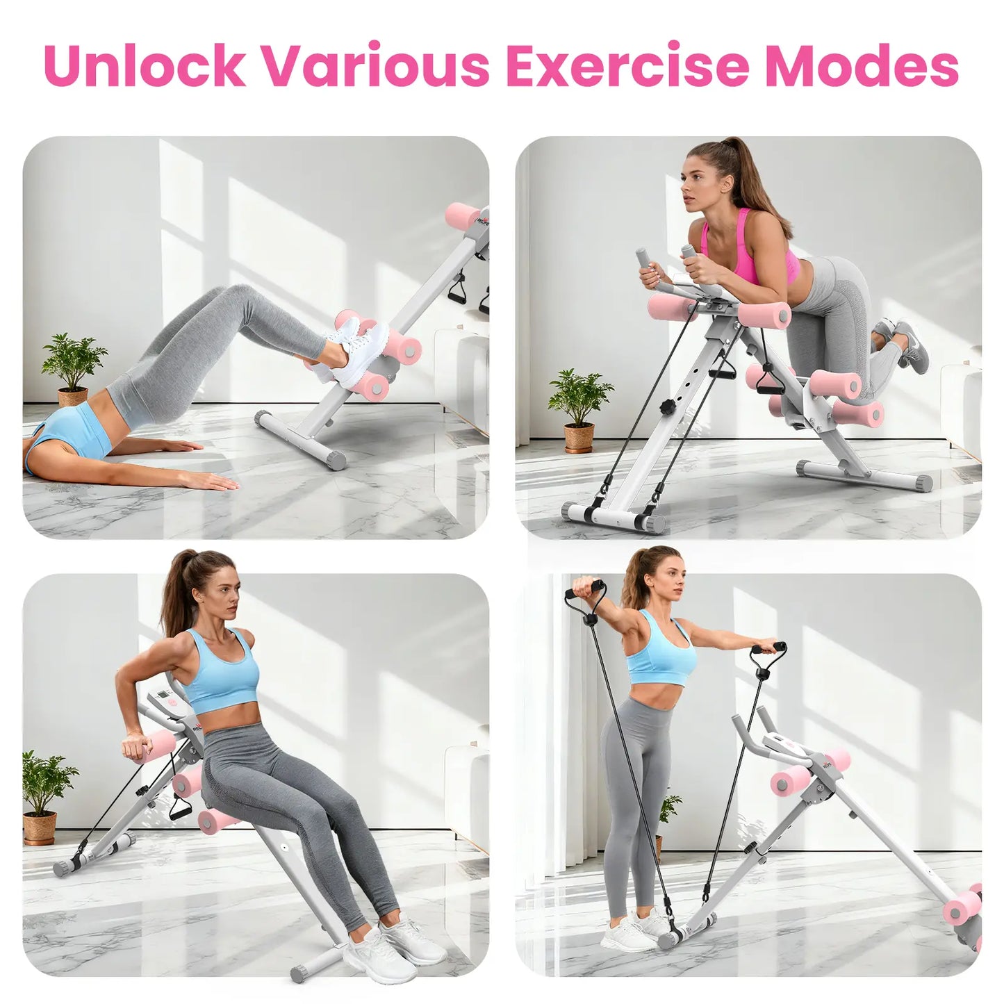 RELIFE SPORTS Foldable Adjustable Ab Trainer with LCD Monitor for Women - 440LBS Capacity, 5-Level Height & 2-Level Incline, Home Gym Equipment, Ideal Gift for Fitness Beginners