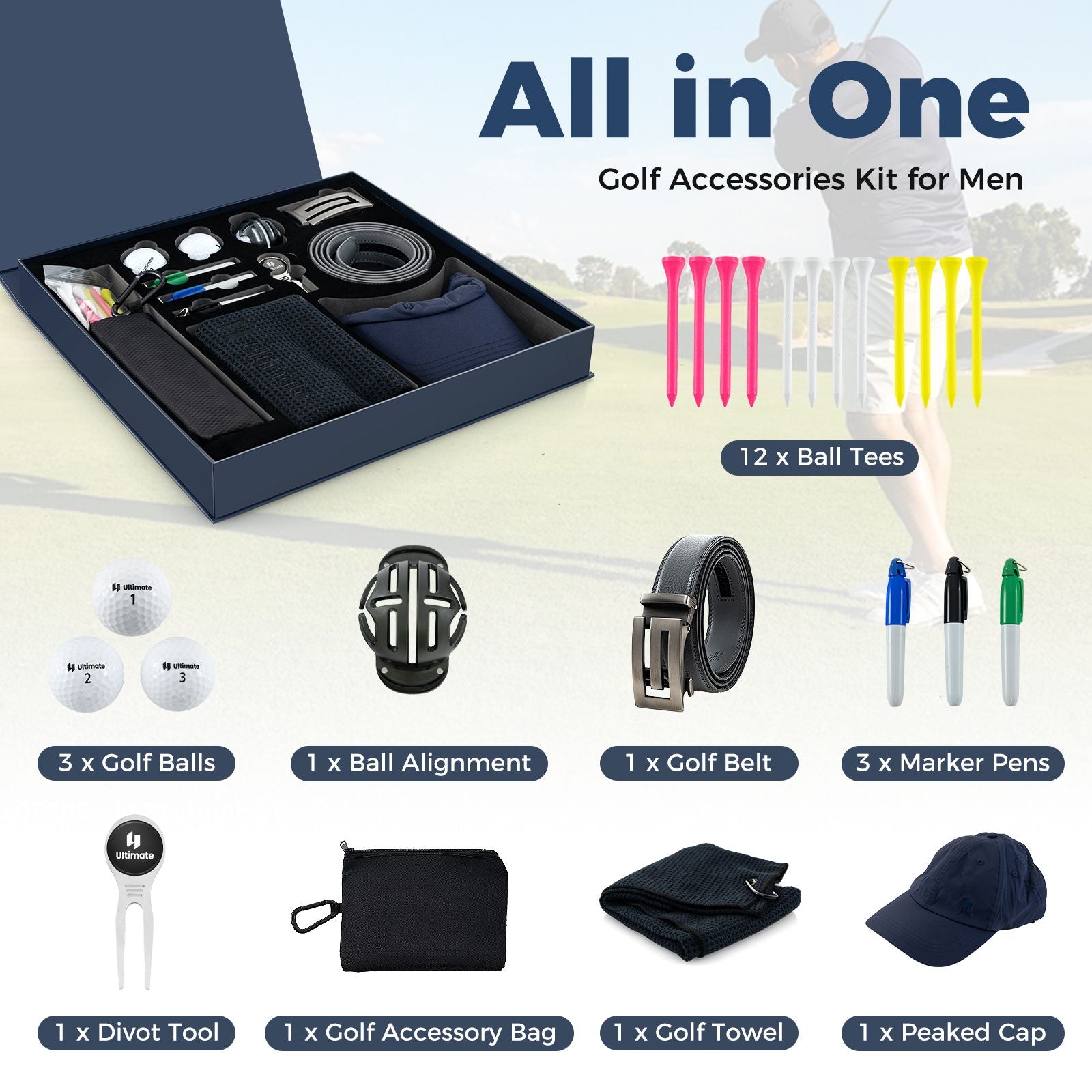 Complete Golf Accessories Set Hi-End Golf Gift Box for Men/Women