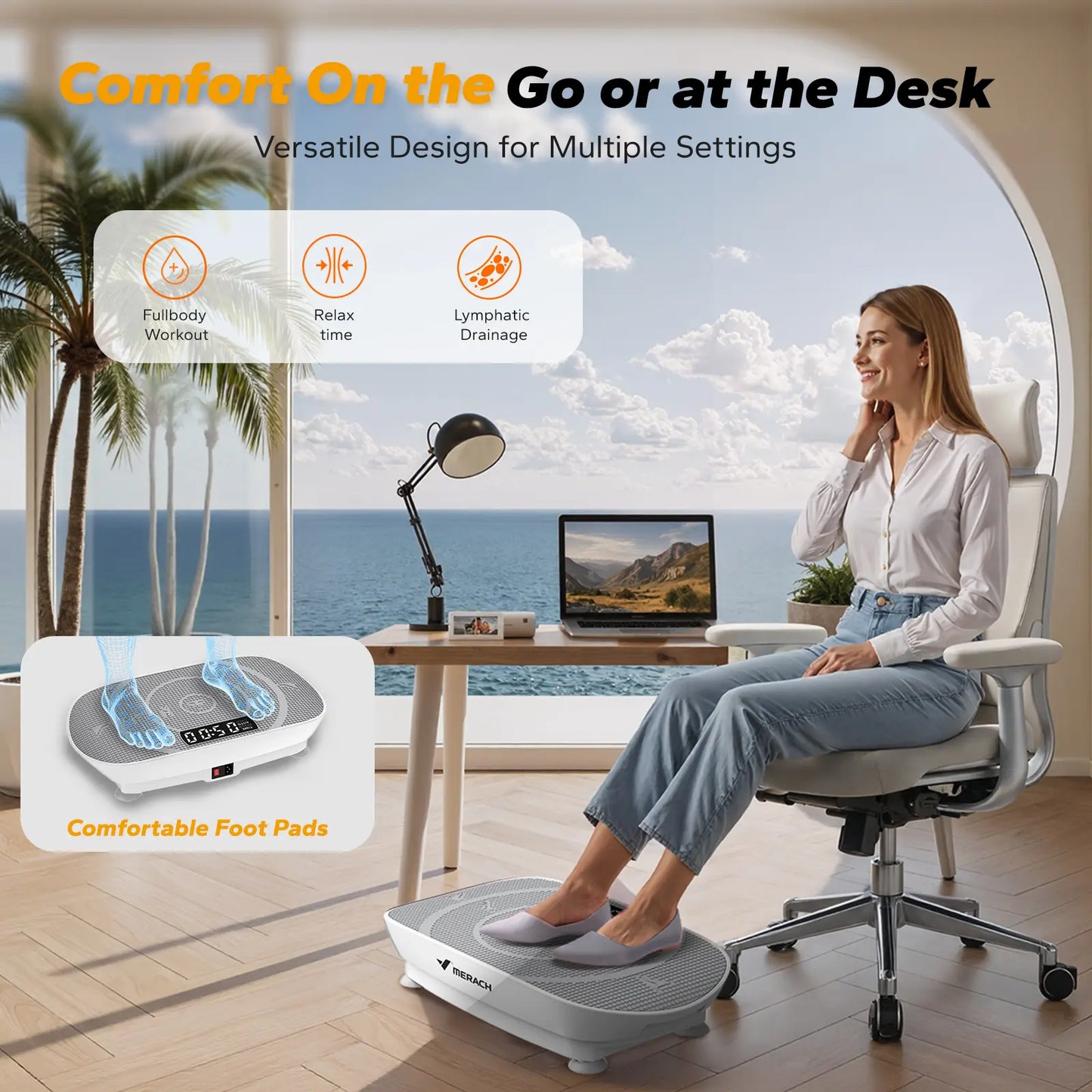 Merach Slim Vibration Plate Exercise Machine, Compact Portable with Easy Control Panel, Whole Body Low Impact Workout, High Frequency Vibration for Lymphatic Drainage, Fitness Platform for Home Gym