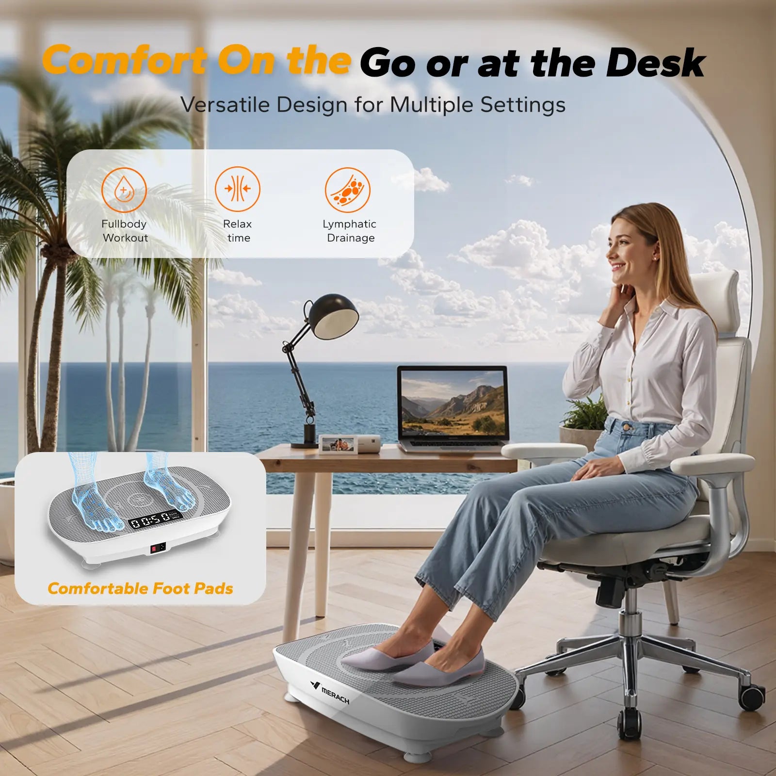 Merach Slim Vibration Plate Exercise Machine, Compact Portable with Easy Control Panel, Whole Body Low Impact Workout, High Frequency Vibration for Lymphatic Drainage, Fitness Platform for Home Gym