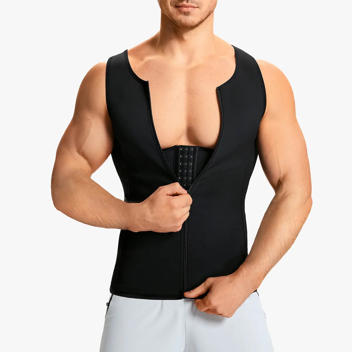 【Nebility】Men'S Waist Trainer Trimmer Compression Vest Steel Bone Support Outdoor Sport Exercise Athletic Shapewear Fitness Zipper#Summervibes