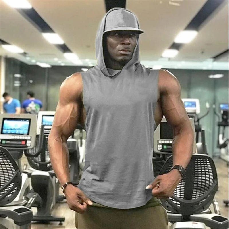 Bodybuilding Stringer Hoodies Gym Sleeveless Hooded Fitness Tank Tops Mens Running Sport Clothing Cotton Breathable Cool Shirt - Top Beat Cart