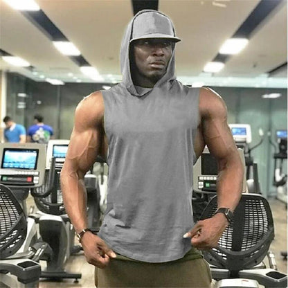 Bodybuilding Stringer Hoodies Gym Sleeveless Hooded Fitness Tank Tops Mens Running Sport Clothing Cotton Breathable Cool Shirt - Top Beat Cart