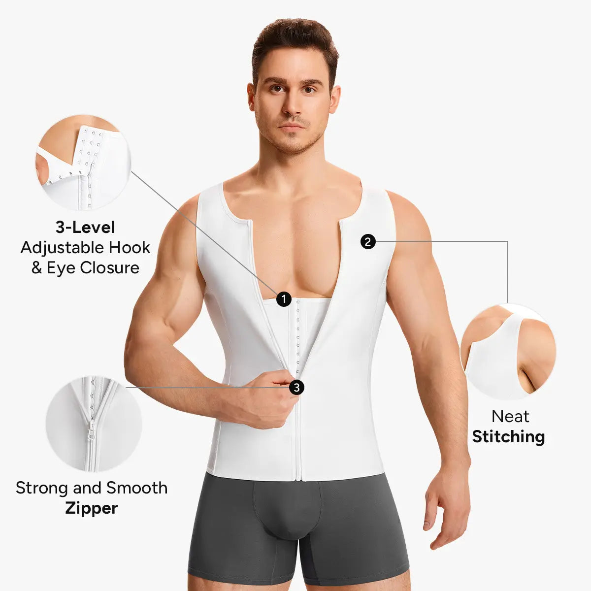 【Nebility】Men'S Waist Trainer Trimmer Compression Vest Steel Bone Support Outdoor Sport Exercise Athletic Shapewear Fitness Zipper#Summervibes