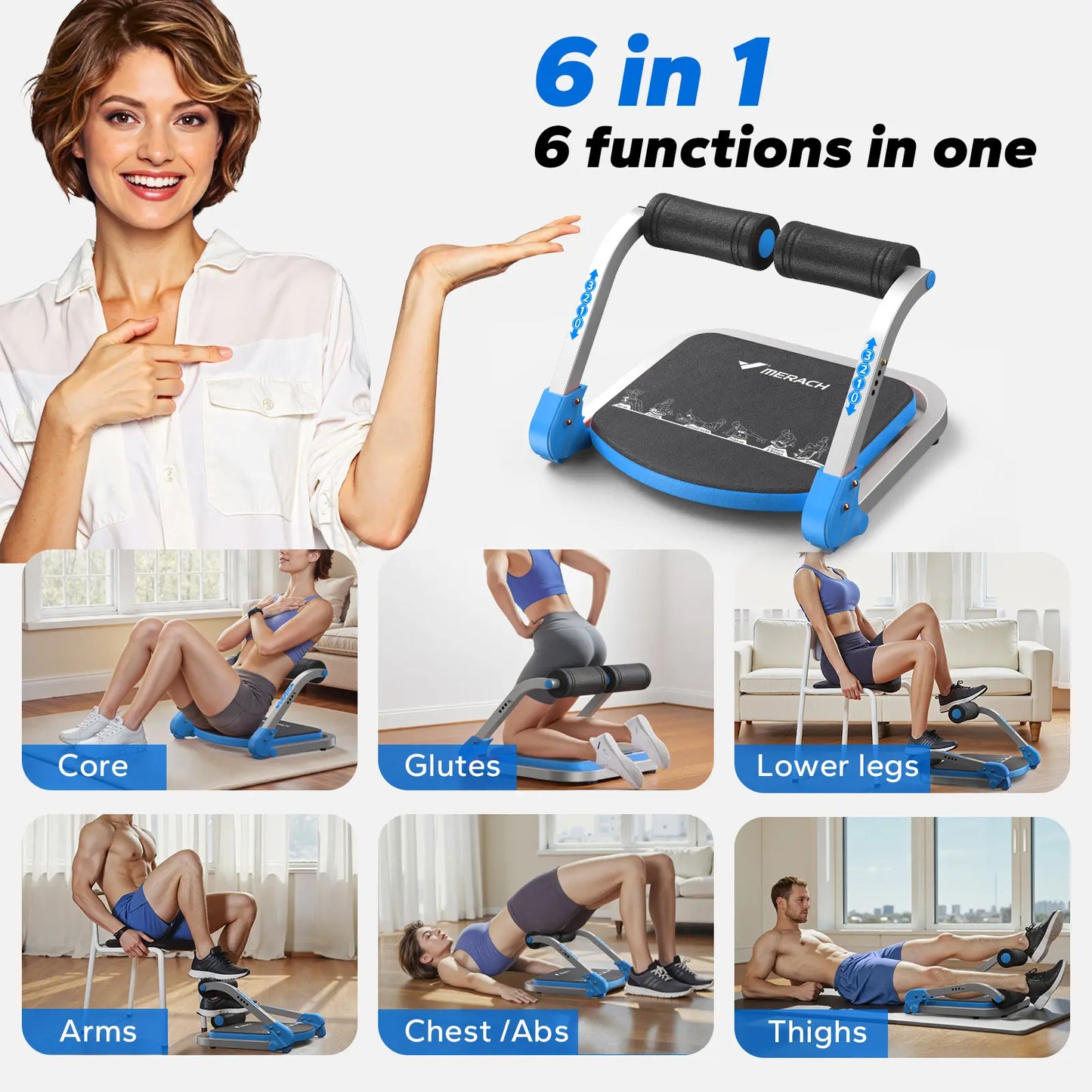 Merach Sit-Up Exercise Equipment, 3-Level Adjustable Ab Crunch Machine Roll-Up Machine, Core Trainer for Body Shaping & Muscle Building, Compact Abdominal Workout System for Home Gym Summervibes