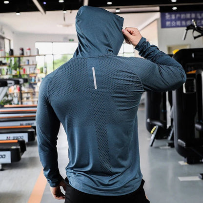 Mens Fitness Tracksuit Running Sport Hoodie Gym Joggers Hooded Outdoor Workout Shirts Tops Clothing Muscle Training Sweatshirt - Top Beat Cart
