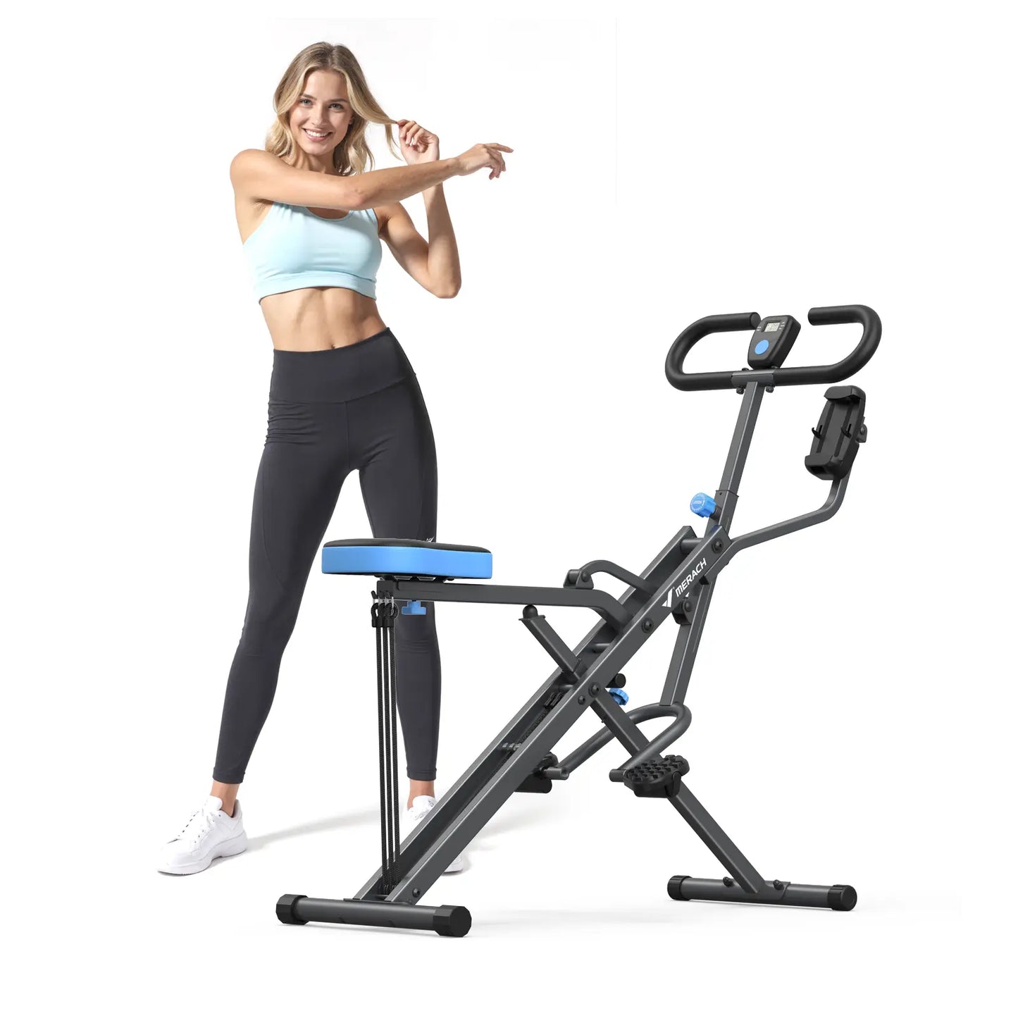 Merach 2-In-1 Squat Rowing Machine, Adjustable Resistance Glutes Leg Workout Equipment with LCD Monitor, 350LBS Capacity Home Gym Exercise for Women Summervibes