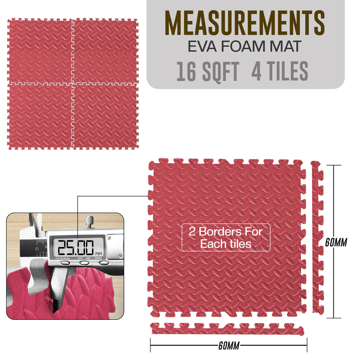 EVA INTERLOCKING FLOOR MATS SOFT FOAM GYM FLOORING MAT YOGA TILES 25 MM 60X60Cm - Top Beat Cart