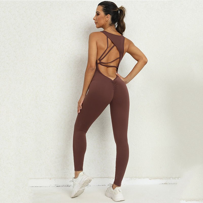 Yoga Jumpsuit V-Shaped Back Design Sleeveless Fitness Running Sportswear Stretch Tights Pants for Womens Clothing - Top Beat Cart