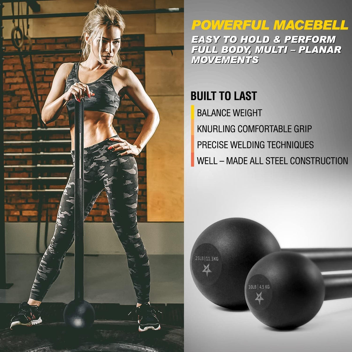 Alloy Steel Mace Macebell, Weighted Bar for Strength Training, Shoulder, Grips & Forearms Workouts - Gym Hammer with Multiple Size - Top Beat Cart