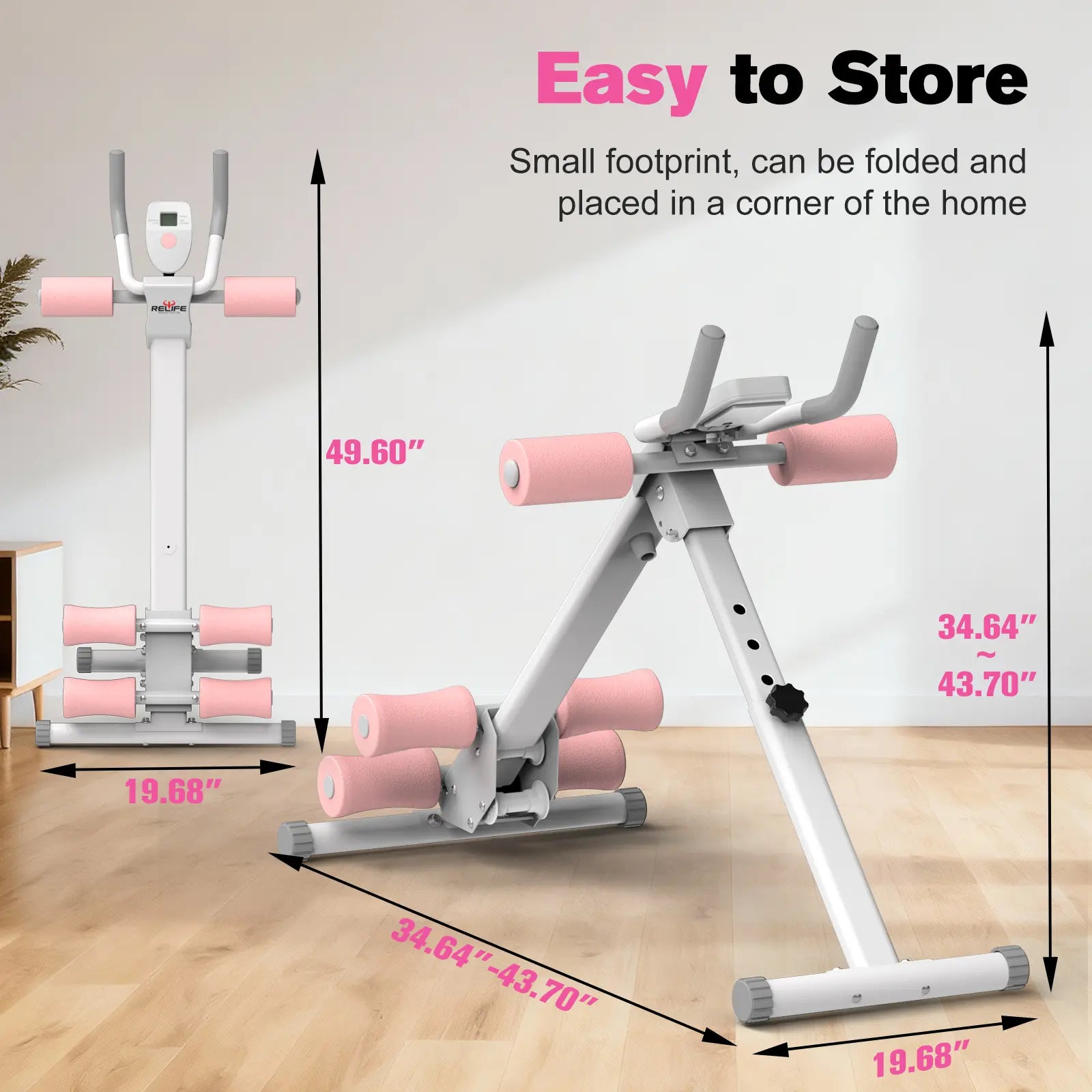 RELIFE SPORTS Foldable Adjustable Ab Trainer with LCD Monitor for Women - 440LBS Capacity, 5-Level Height & 2-Level Incline, Home Gym Equipment, Ideal Gift for Fitness Beginners