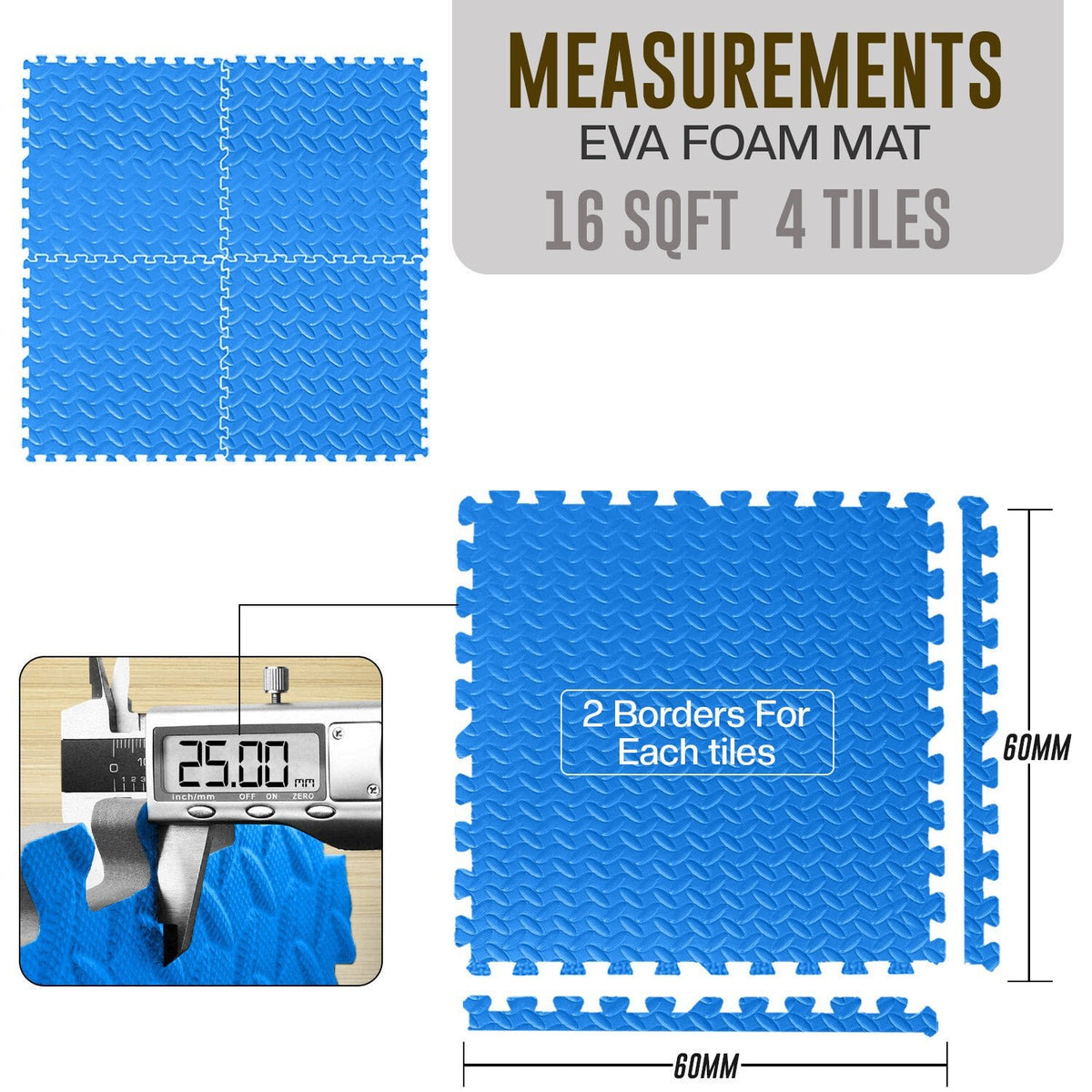 EVA INTERLOCKING FLOOR MATS SOFT FOAM GYM FLOORING MAT YOGA TILES 25 MM 60X60Cm - Top Beat Cart