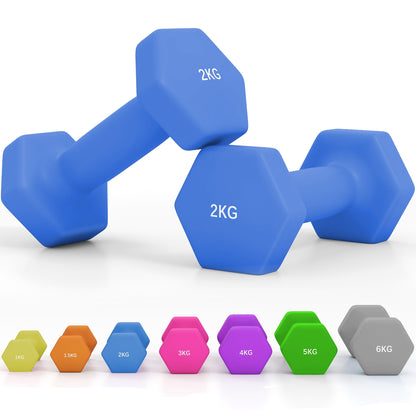 Set of 6 Dumbbells, Hexagonal Weights Pair, 2 X 3Kg, 2 X 4Kg, 2 X 5Kg - Top Beat Cart