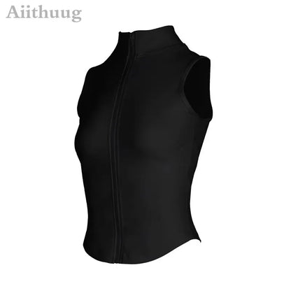 Aiithuug Athletic Zip up Sweat Vest Jacket Sleeveless Running Yoga Tops High Neck Shirts Sports Top Fitness Women Workout Tops - Top Beat Cart