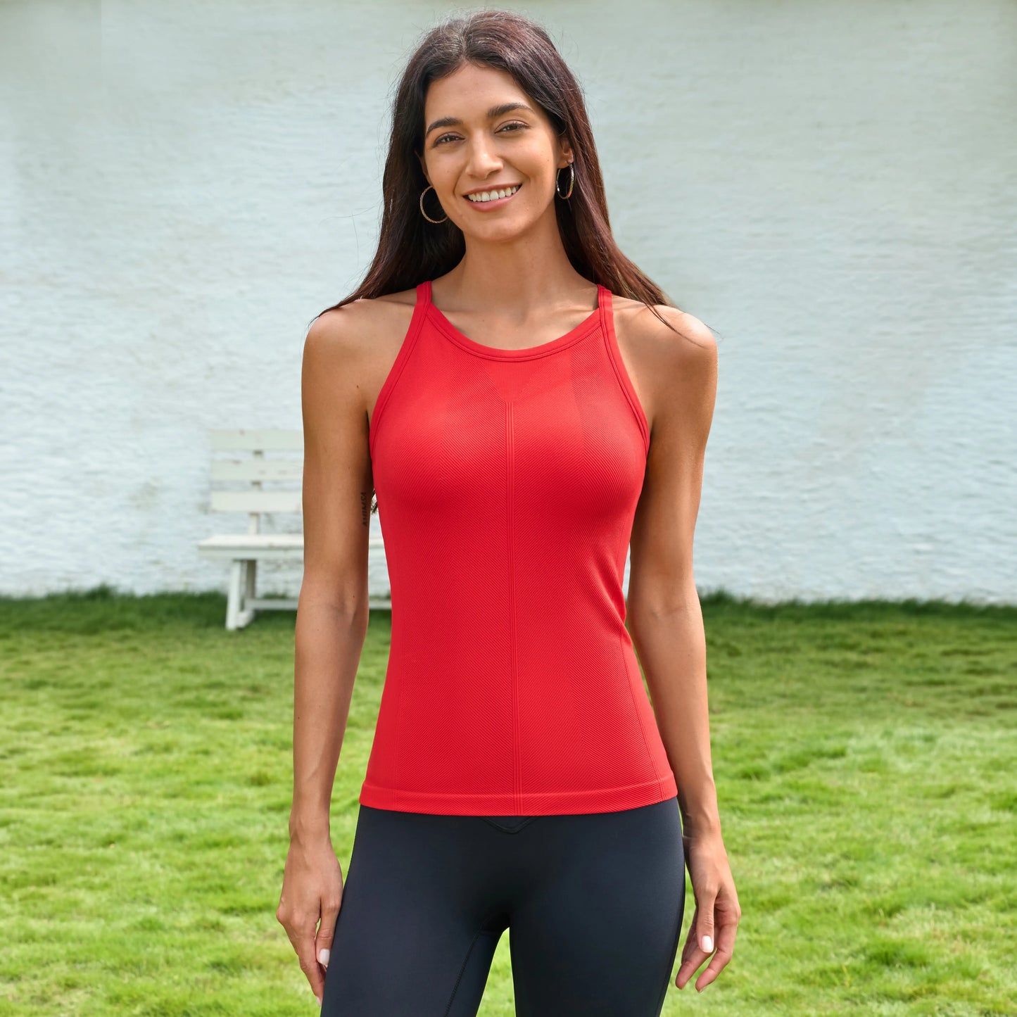 ATTRACO Women Workout Tank Tops with Built in Bra Basic Ribbed Tank Top Crew Neck Racerback Athletic Camisole Seamless