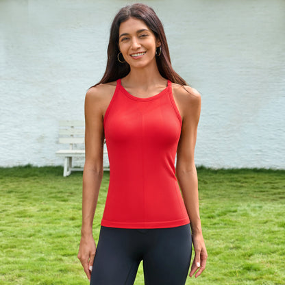 ATTRACO Women Workout Tank Tops with Built in Bra Basic Ribbed Tank Top Crew Neck Racerback Athletic Camisole Seamless