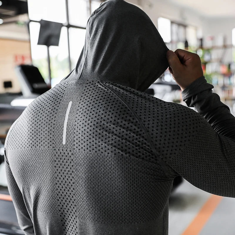 Mens Fitness Tracksuit Running Sport Hoodie Gym Joggers Hooded Outdoor Workout Shirts Tops Clothing Muscle Training Sweatshirt - Top Beat Cart