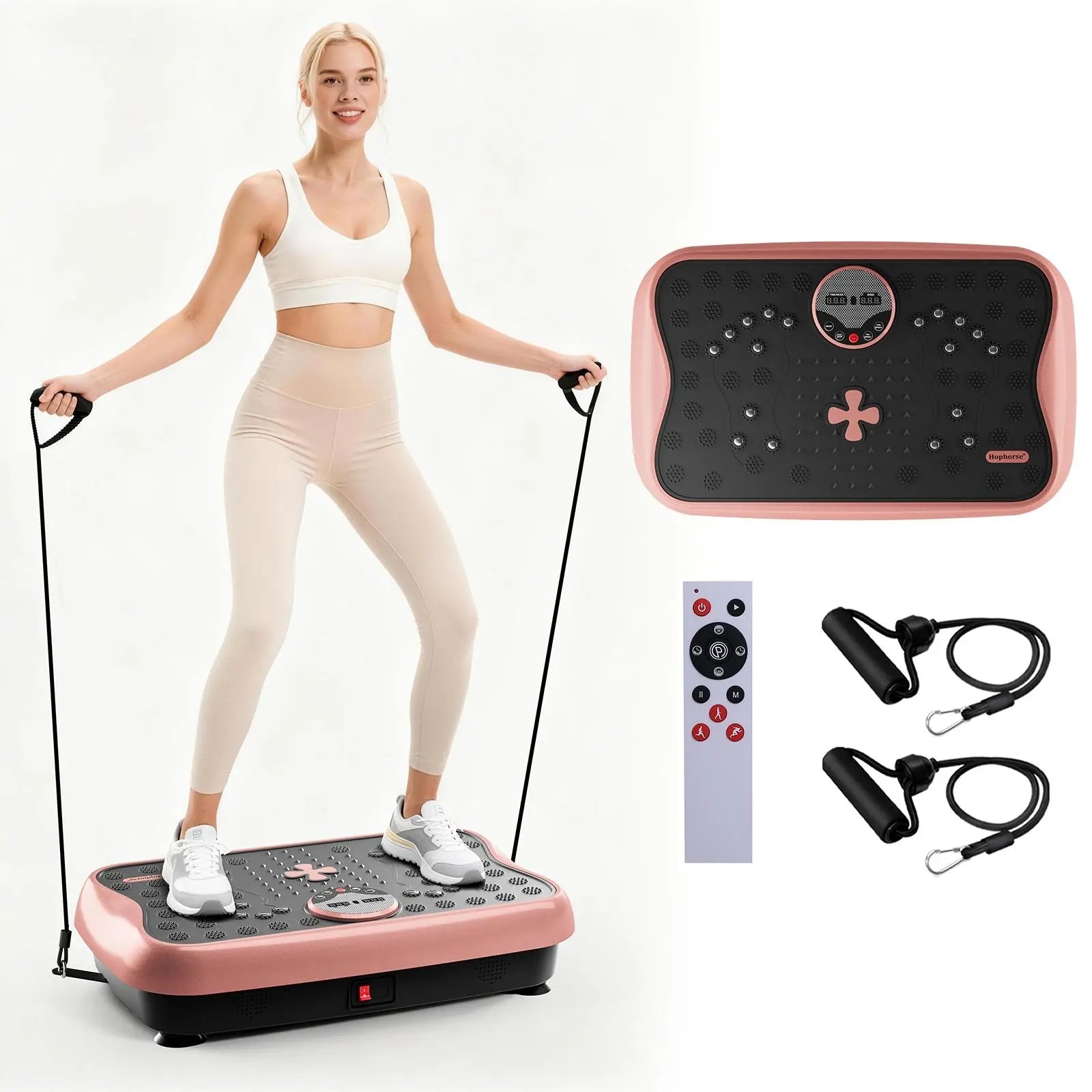 Hophorse High-Power Vibration Plate Exercise Machine Oscillating Plate 300 Lbs Weight Capacity Bluetooth Remote Control 3-In-1 Indoor Home Gym Fitness Equipment with 2 Resistance Bands