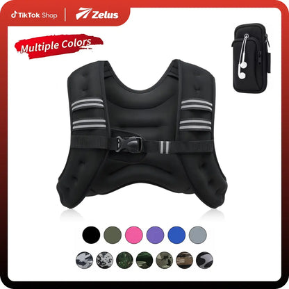 【Aprilstockup】Zelus Weighted Vests,6/8/12/16/20/25/30Lbs Weight Vest with Detachable Phone Pouch&Reflective Stripes&Adjustable Straps| Exercise Equipment & Workout Enhancer for Motivational Walking, Strength Training, Running, Rucking#Summervibes Summervi