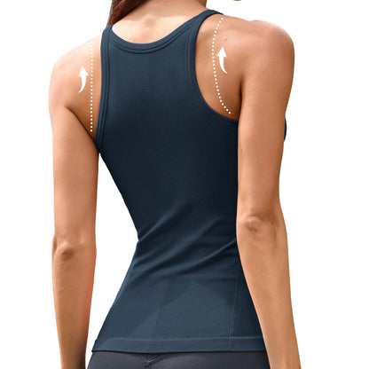 ATTRACO Women Workout Tank Tops with Built in Bra Basic Ribbed Tank Top Crew Neck Racerback Athletic Camisole Seamless