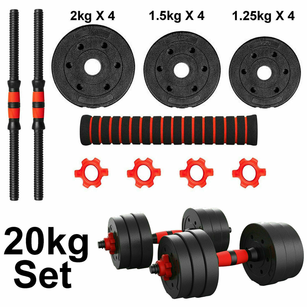 15/20/30/40 Kg Dumbbell Barbell Weight Set Pair Hand Weights Gym Fitness Workout - Top Beat Cart