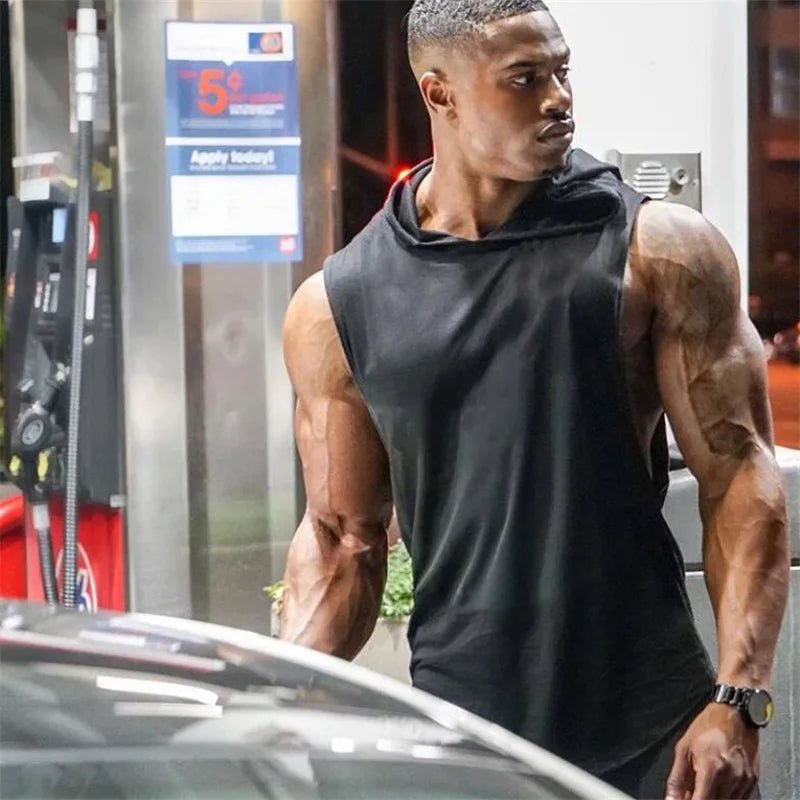 Bodybuilding Stringer Hoodies Gym Sleeveless Hooded Fitness Tank Tops Mens Running Sport Clothing Cotton Breathable Cool Shirt - Top Beat Cart