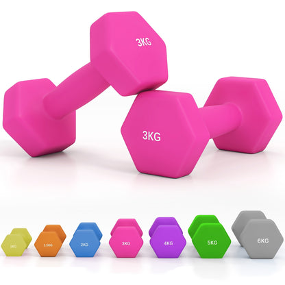 Set of 6 Dumbbells, Hexagonal Weights Pair, 2 X 3Kg, 2 X 4Kg, 2 X 5Kg - Top Beat Cart