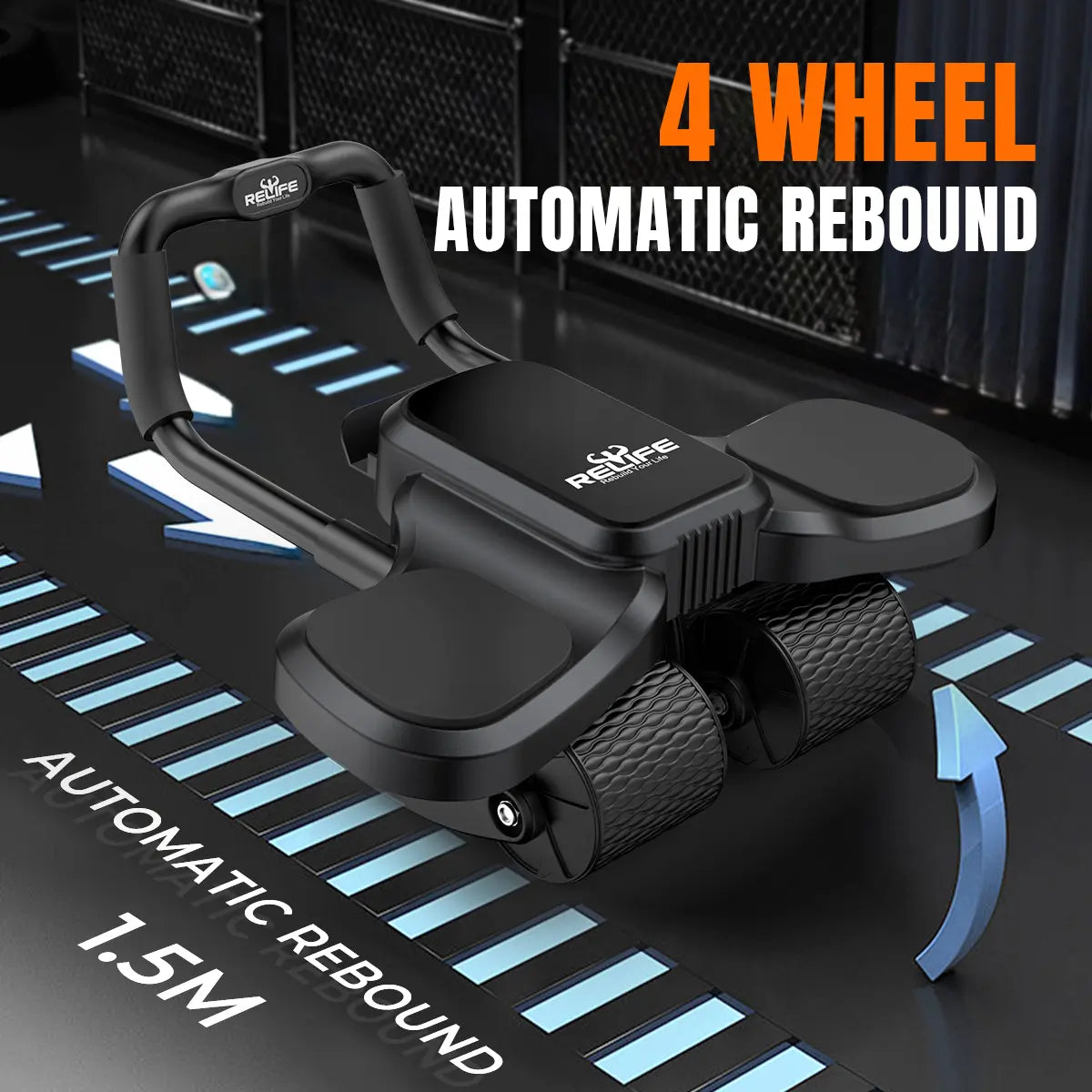 RELIFE REBUILD YOUR LIFE 4-Wheel Ab Roller with Knee Mat Automatic Rebound 2 in 1 Ab Roller with Widened Elbow Support Abdominal Training Equipment