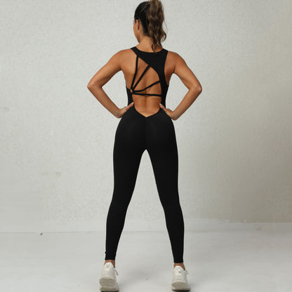 Yoga Jumpsuit V-Shaped Back Design Sleeveless Fitness Running Sportswear Stretch Tights Pants for Womens Clothing - Top Beat Cart