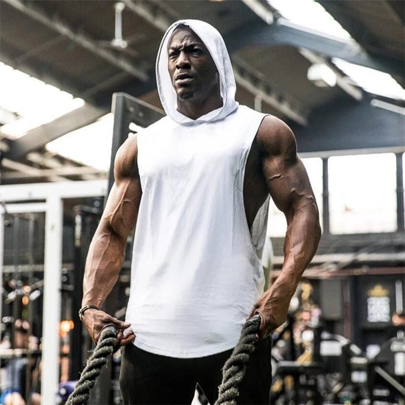 Bodybuilding Stringer Hoodies Gym Sleeveless Hooded Fitness Tank Tops Mens Running Sport Clothing Cotton Breathable Cool Shirt - Top Beat Cart