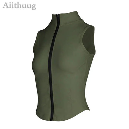 Aiithuug Athletic Zip up Sweat Vest Jacket Sleeveless Running Yoga Tops High Neck Shirts Sports Top Fitness Women Workout Tops - Top Beat Cart