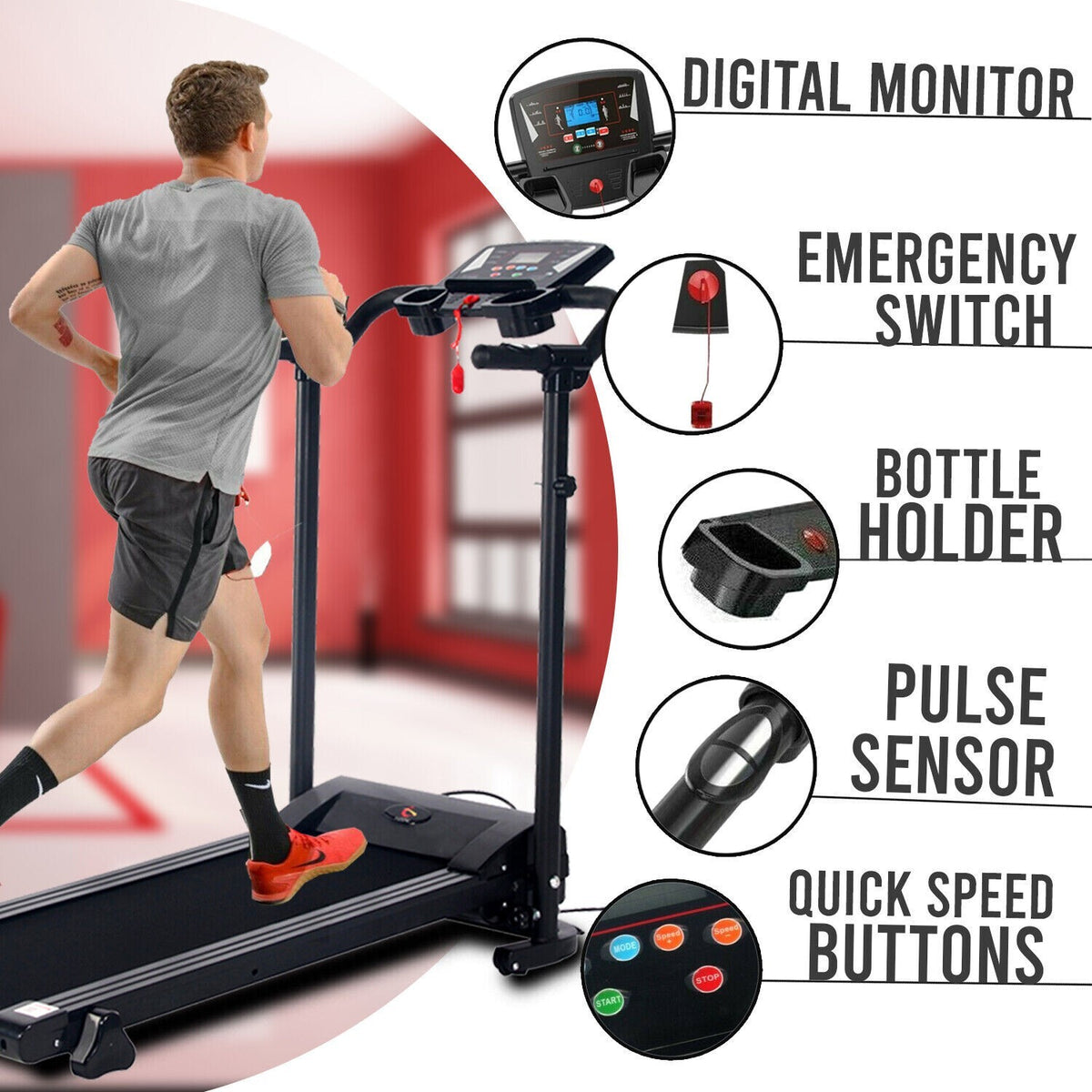 Treadmill Electric Running Walking Machine Manual 9% Incline Home Gym Folding UK - Top Beat Cart