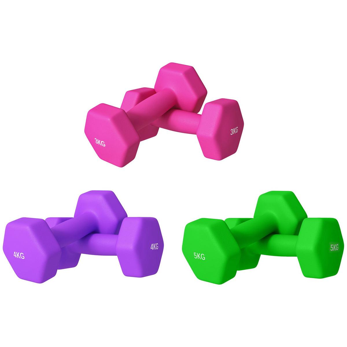 Set of 6 Dumbbells, Hexagonal Weights Pair, 2 X 3Kg, 2 X 4Kg, 2 X 5Kg - Top Beat Cart