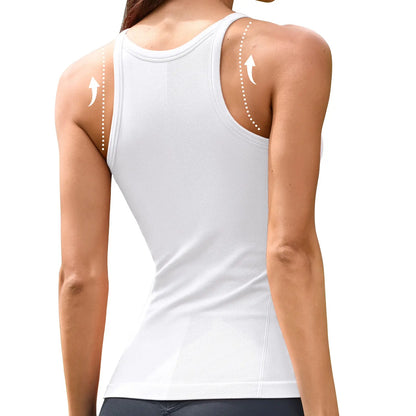 ATTRACO Women Workout Tank Tops with Built in Bra Basic Ribbed Tank Top Crew Neck Racerback Athletic Camisole Seamless